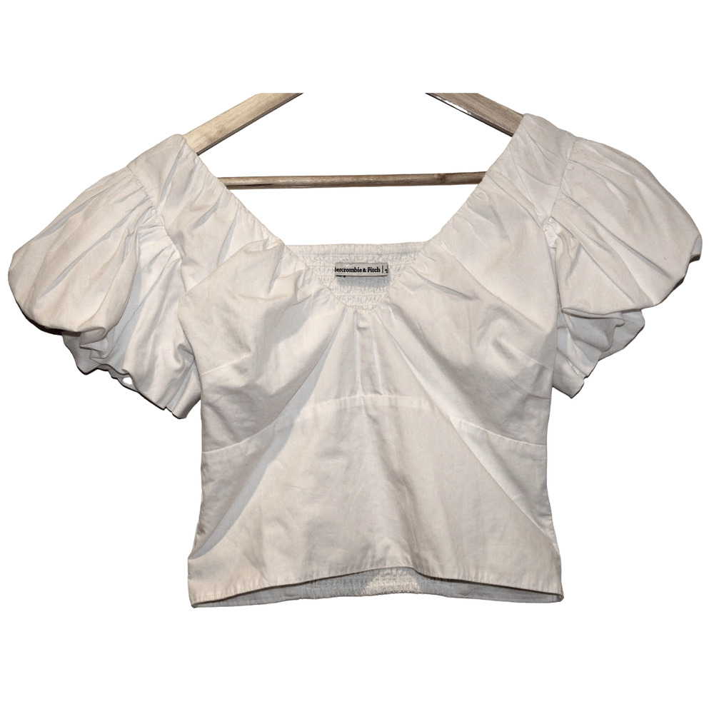 Women's Abercrombie & Fitch White V-Neck Short Sleeve Crop Top Blouse Size Small
